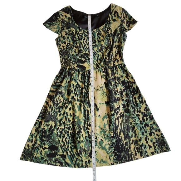 Kensie Green Black Animal Print Cap Sleeve Fit & Flare Mini Dress Sz S - Picture 10 of 12